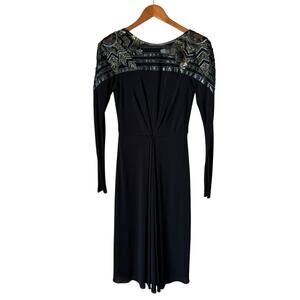 Badgley Mischka Cocktail Dress Size 2 Black and Silver Long Sleeve